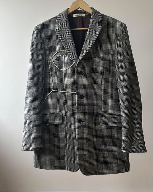 VINTAGE WOOL BLAZER WITH HAND-BEADED CORSET DESIGN