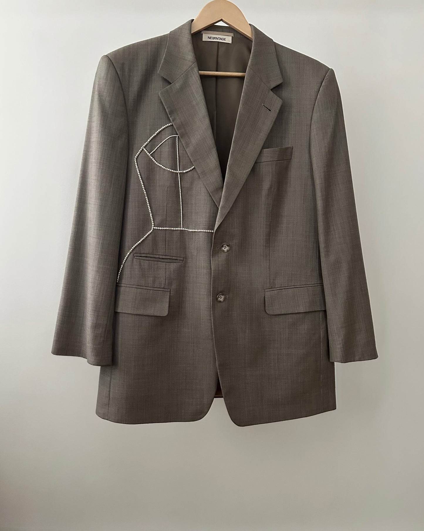 VINTAGE WOOL BLAZER WITH HAND-BEADED CORSET DESIGN