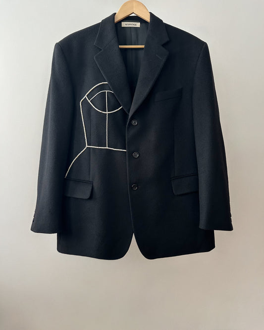 VINTAGE WOOL/CASHMERE BLAZER WITH HAND-BEADED CORSET DESIGN