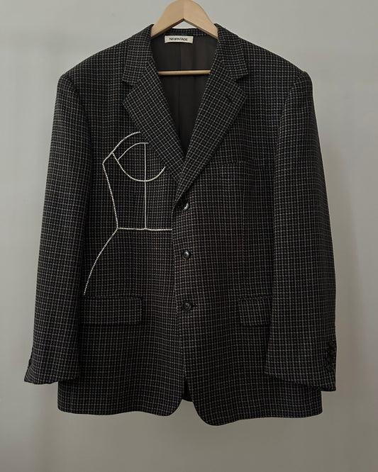 CORNELIANI WOOL BLAZER WITH HAND-BEADED CORSET DESIGN