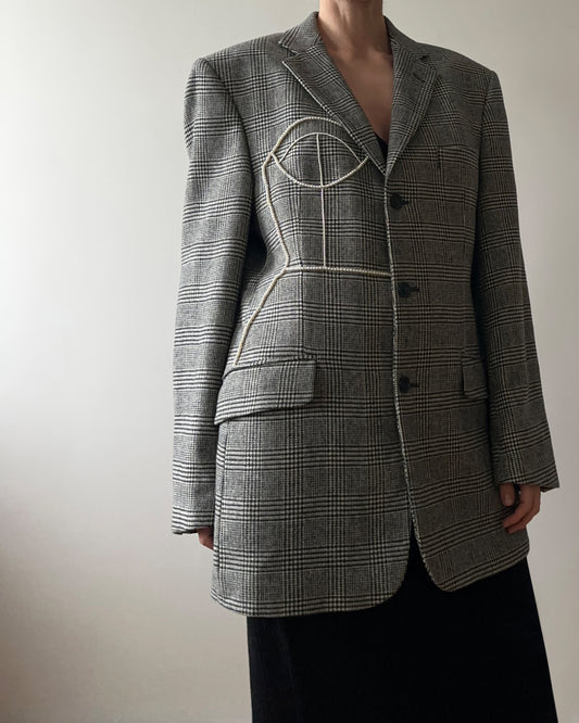 VINTAGE WOOL BLAZER WITH HAND-BEADED CORSET DESIGN