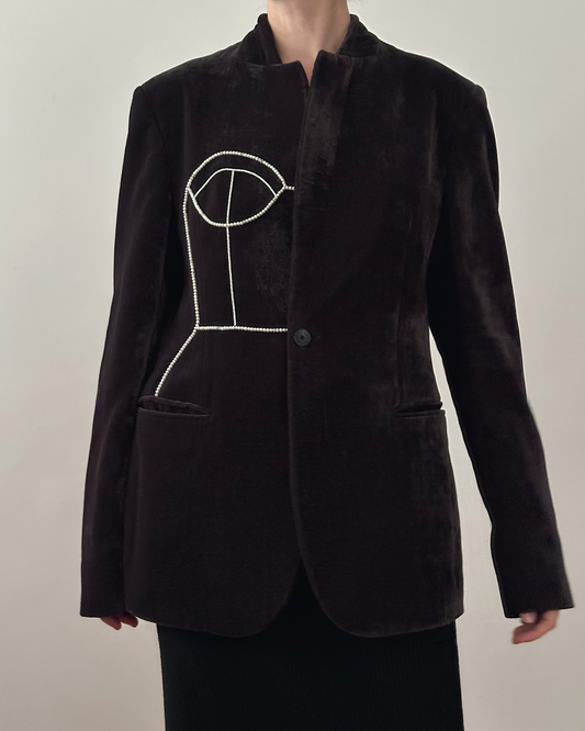 EMPORIO ARMANI VELVET BLAZER WITH HAND-BEADED CORSET DESIGN