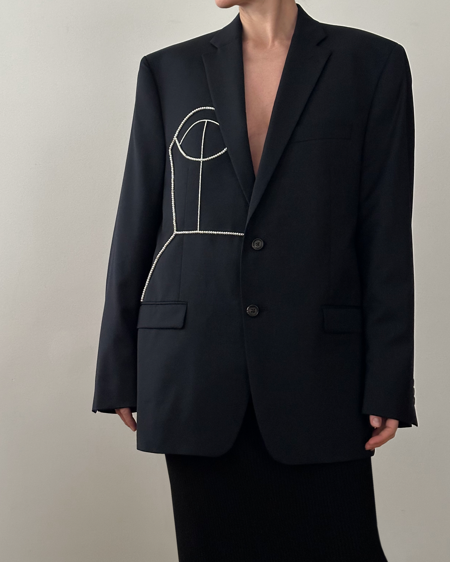 LAUREN RALPH LAUREN WOOL BLAZER WITH HAND-BEADED CORSET DESIGN