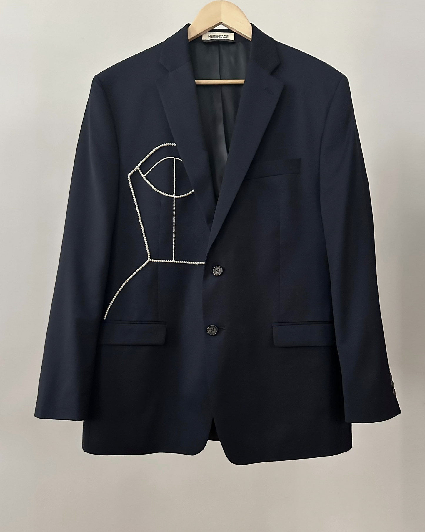 LAUREN RALPH LAUREN WOOL BLAZER WITH HAND-BEADED CORSET DESIGN