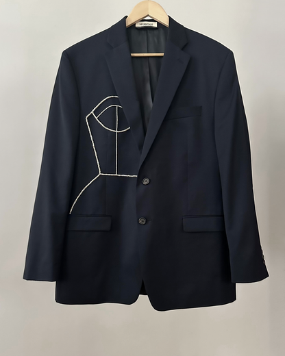 LAUREN RALPH LAUREN WOOL BLAZER WITH HAND-BEADED CORSET DESIGN