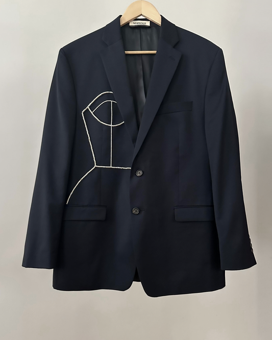 LAUREN RALPH LAUREN WOOL BLAZER WITH HAND-BEADED CORSET DESIGN