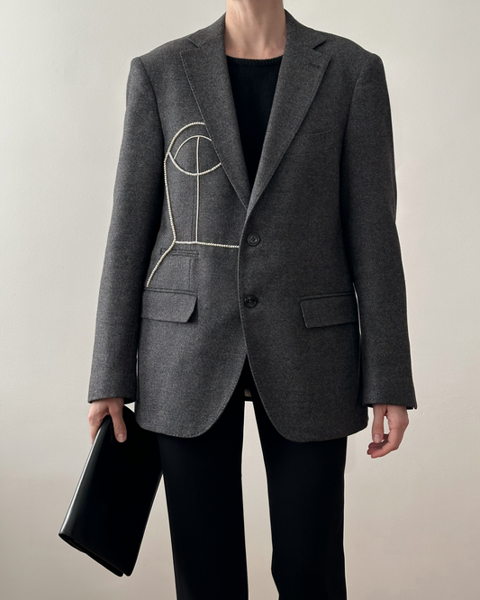 VINTAGE WOOL/SILK BLAZER WITH HAND-BEADED CORSET DESIGN