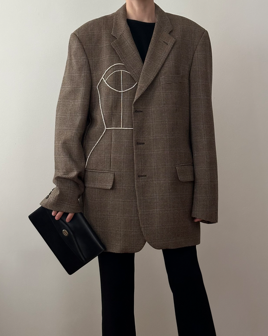 VINTAGE WOOL BLAZER WITH HAND-BEADED CORSET DESIGN