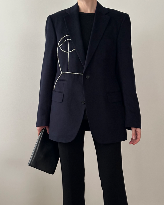 VINTAGE PURE SILK BLAZER WITH HAND-BEADED CORSET DESIGN