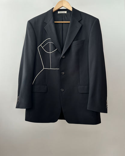 BLACK WOOL BLAZER WITH HAND-BEADED CORSET DESIGN