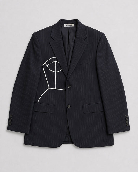 BLACK PINSTRIPE WOOL BLAZER (FITS S-M)