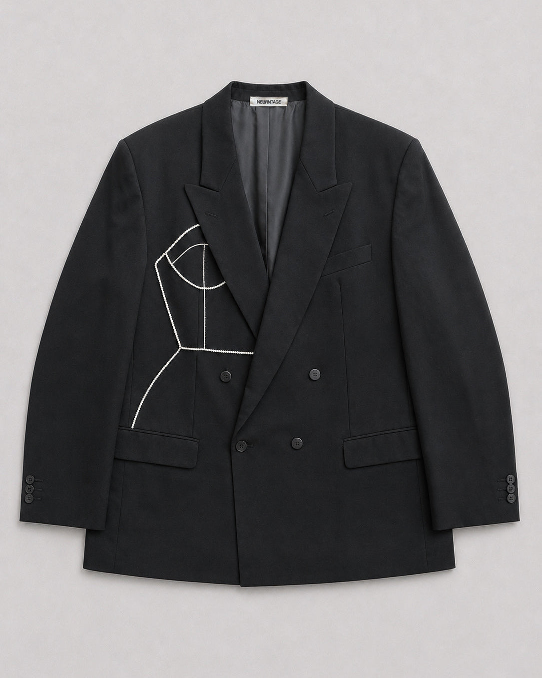 BLACK DOUBLE BREASTED WOOL BLAZER (FITS M-XXL)