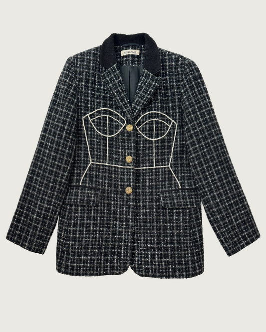 Vintage boucle blazer with hand-beaded corset design