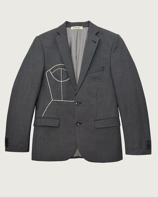 Vintage wool blazer with hand-beaded corset design