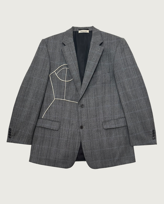 Vintage wool/cashmere oversized blazer with hand-beaded corset design