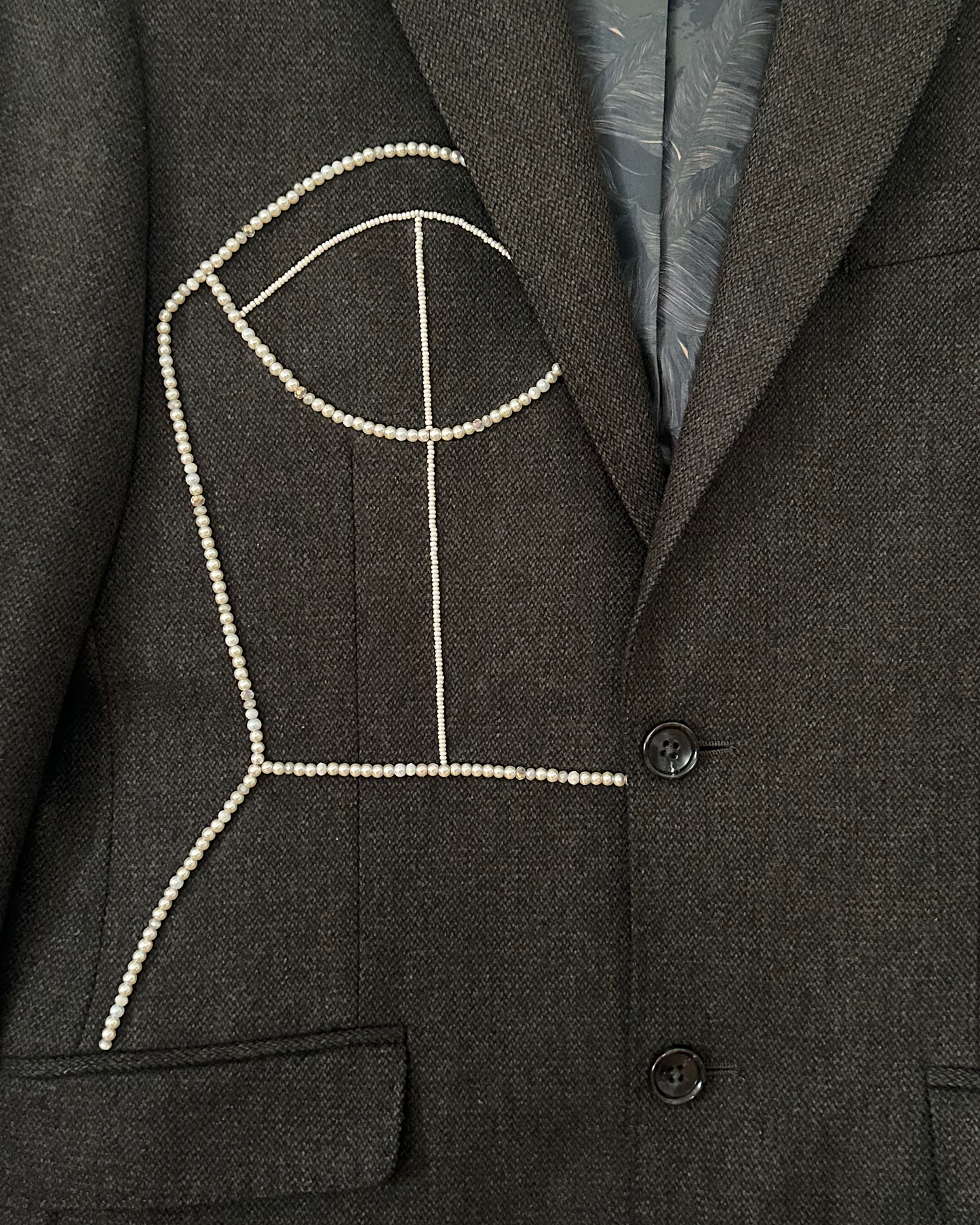 Wool/casmere blazer upcycled with hand-beaded corset design (Fits S)