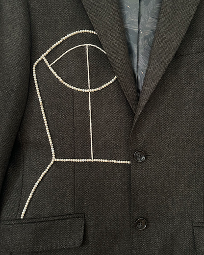 Wool/casmere blazer upcycled with hand-beaded corset design (Fits S)