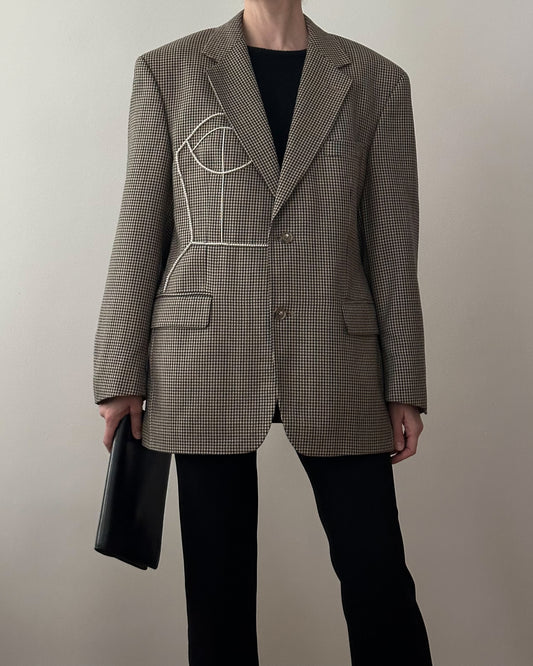 VINTAGE WOOL BLAZER WITH HAND-BEADED CORSET DESIGN