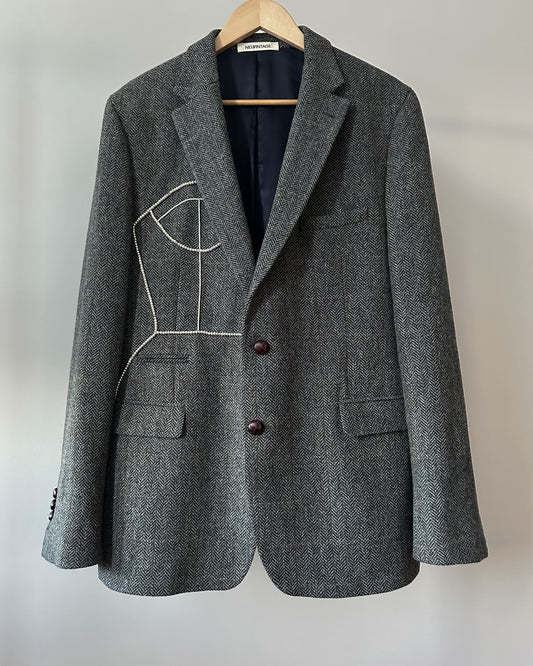 VINTAGE WOOL BLAZER WITH HAND-BEADED CORSET DESIGN