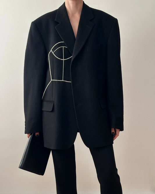 VINTAGE WOOL/CASHMERE BLAZER WITH HAND-BEADED CORSET DESIGN