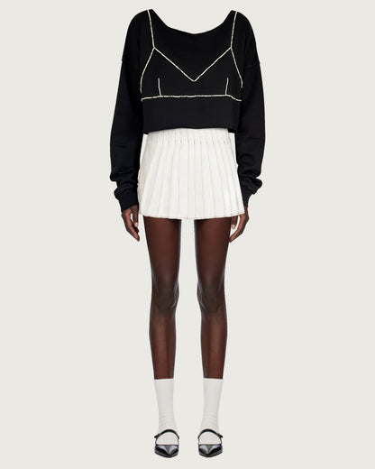 Upcycled oversized cropped sweatshirt with hand beaded bra