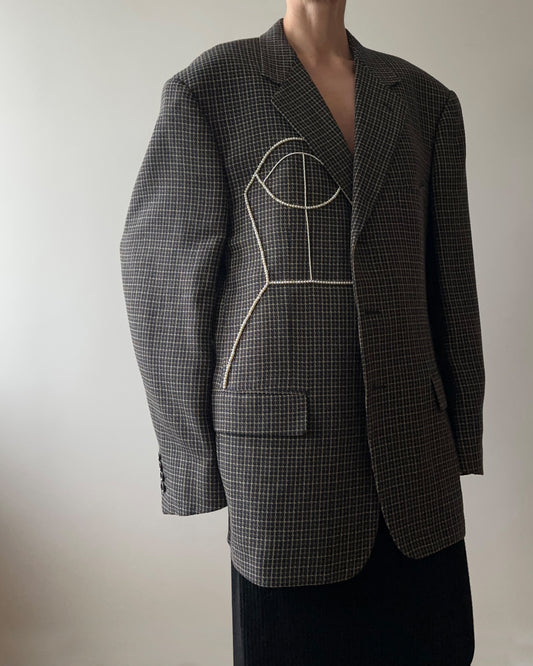 CORNELIANI WOOL BLAZER WITH HAND-BEADED CORSET DESIGN