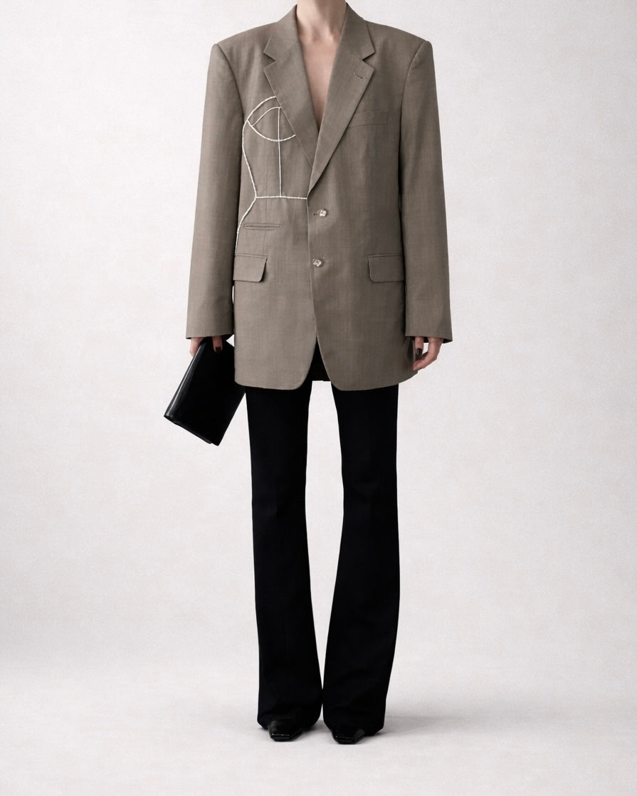 VINTAGE WOOL BLAZER WITH HAND-BEADED CORSET DESIGN