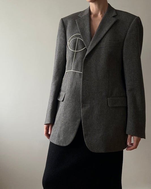 VINTAGE PURE CASHMERE BLAZER WITH HAND-BEADED CORSET DESIGN