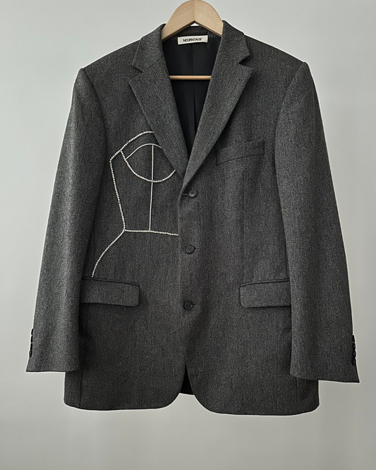 VINTAGE PURE CASHMERE BLAZER WITH HAND-BEADED CORSET DESIGN