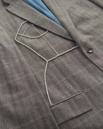 PURE SILK HERRINGBONE / WINDOWPANE BLAZER (FITS S-XL)