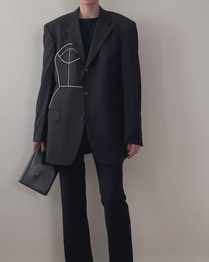 BLACK WOOL BLAZER WITH HAND-BEADED CORSET DESIGN