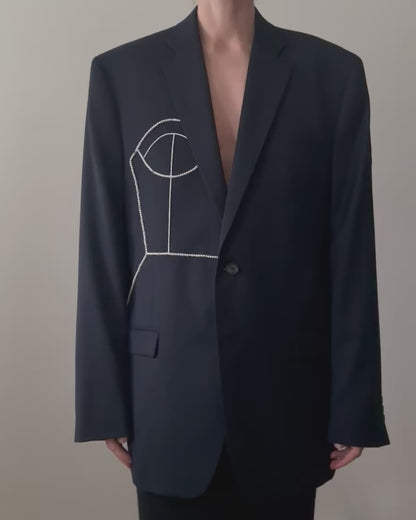 LAUREN RALPH LAUREN WOOL BLAZER WITH HAND-BEADED CORSET DESIGN