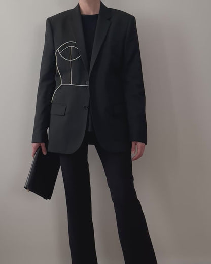 BLACK WOOL BLAZER WITH HAND-BEADED CORSET DESIGN