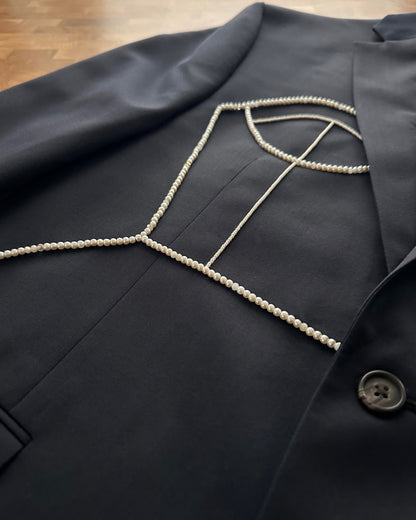 LAUREN RALPH LAUREN WOOL BLAZER WITH HAND-BEADED CORSET DESIGN